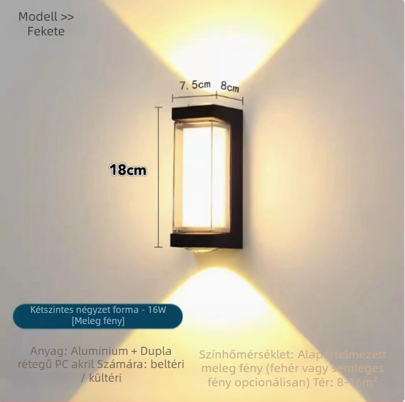 Kültéri falikar LED, vízálló, ideális a folyosókhoz, lépcsőkhez és udvarhoz, 16W, 85-265V, IP65, 3000K, Sanan Optoelectronics
