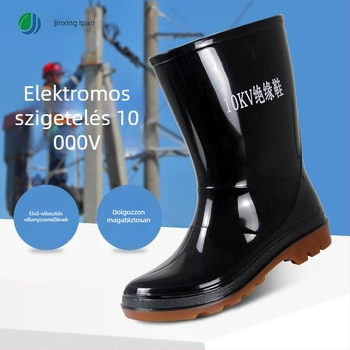 Szigetelt villanyszerelő cipő, modell JX-10KV, PVC anyag, középmagas szár, elektromos védelem