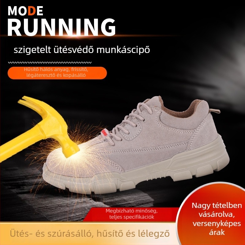 Szigetelt ütésálló munkavédelmi cipő acélorrú, tehénbőrből fleece béléssel, alacsony felső rész, hegesztésre alkalmas, PU merev talppal