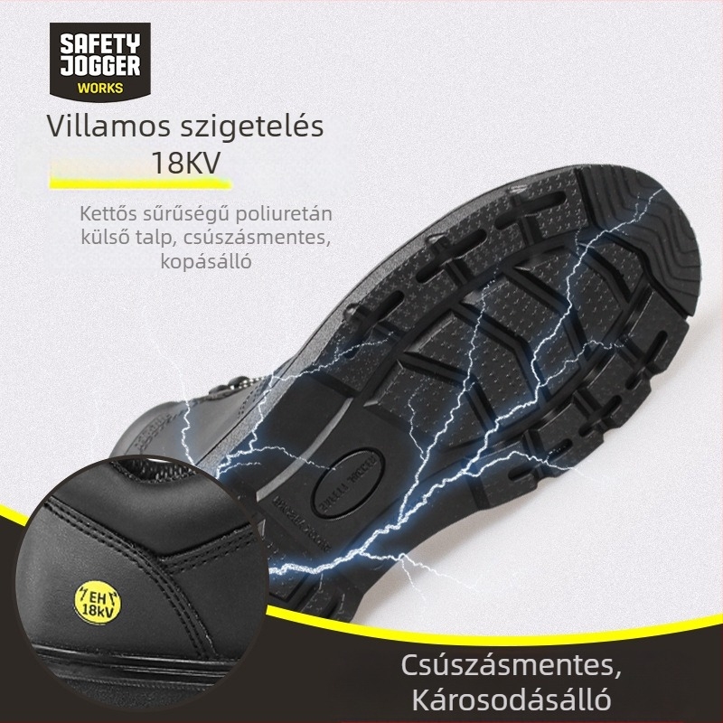 Biztonsági cipő 18kV-os szigeteléssel, ütésálló és átszúrás elleni védelemmel, bőrfelső, középmagas fazon, műanyag orrvédővel