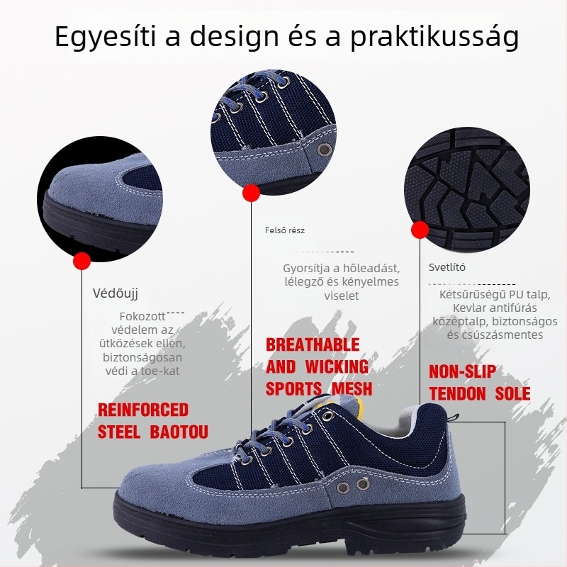 Acélorrú biztonsági munkacipő, könnyű, perforáció-ellenálló, szigetelt hegesztéshez és villamos munkákhoz