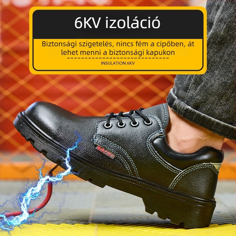 Villanyszerelőknek szigetelt cipő, Honggu, marhabőr, acél orrvédő, ütésvédelmi