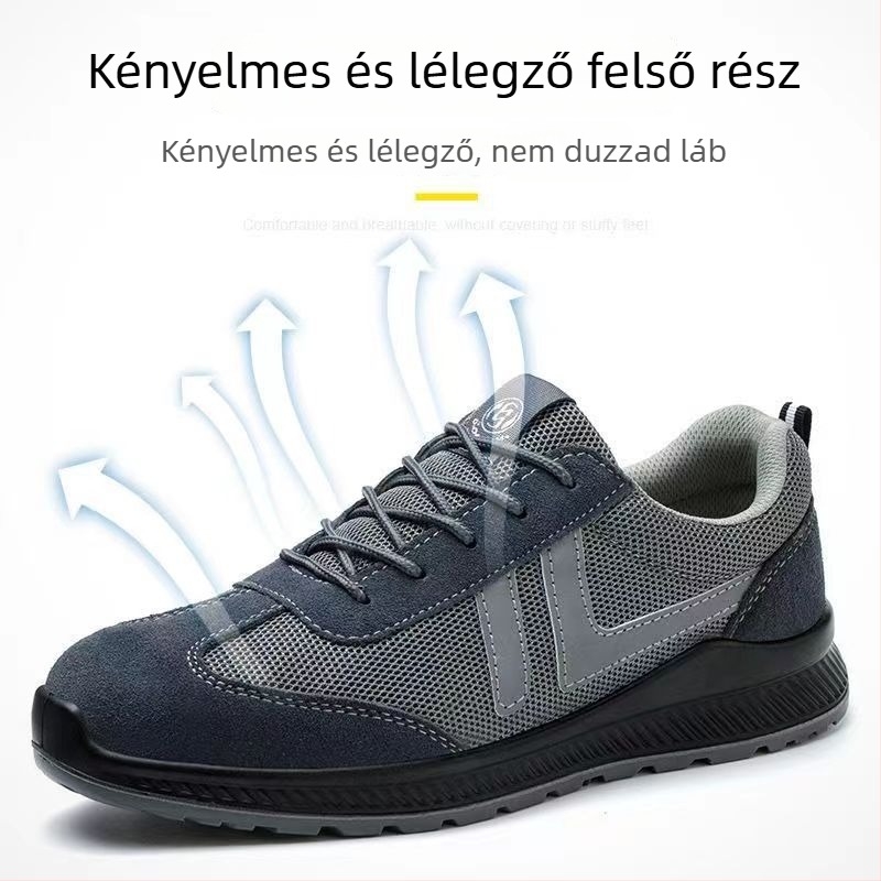 Munkavédelmi cipő, antiütés és anti-perforáció, szigetelt és lélegző, mikroszálas bőr + hálós anyag, acél orrvédő