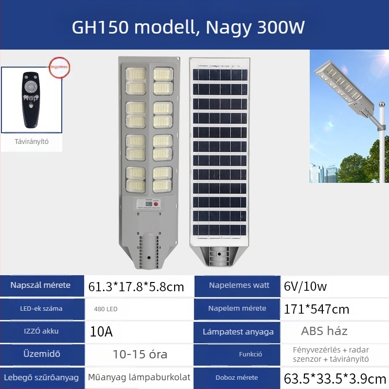 Dysj-150 napelemes utcai lámpa, IP67, 6V, névleges teljesítmény 400, üzemidő 12–16 óra