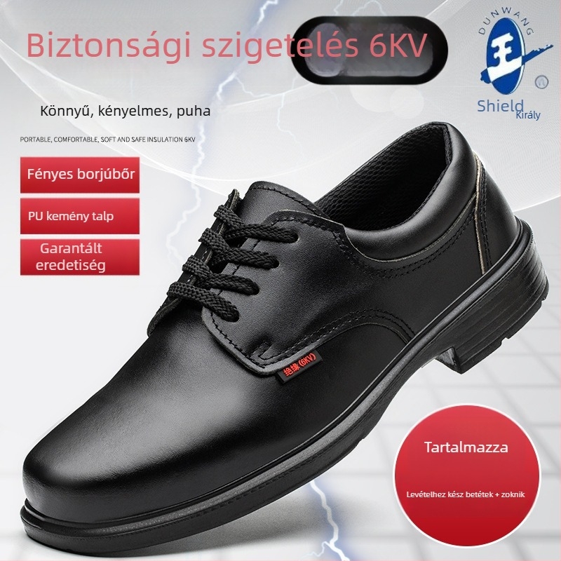Védőmunkacipő – Izolált 6kV, embossált marhabőr felsőrész, alacsony fazon, ütés- és perforáció elleni védelem, légáteresztő