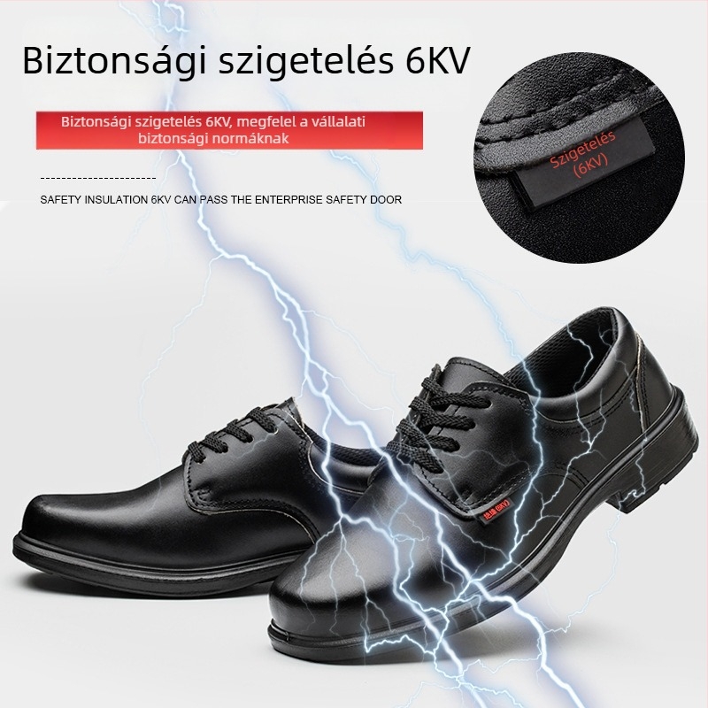 Védőmunkacipő – Izolált 6kV, embossált marhabőr felsőrész, alacsony fazon, ütés- és perforáció elleni védelem, légáteresztő