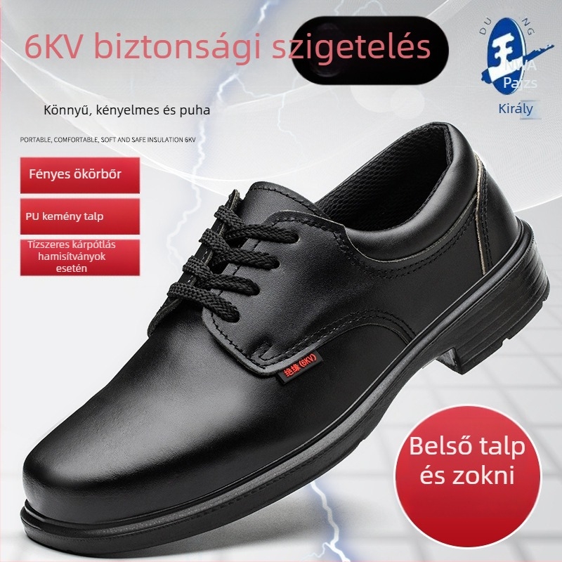 Védőmunkacipő – Izolált 6kV, embossált marhabőr felsőrész, alacsony fazon, ütés- és perforáció elleni védelem, légáteresztő