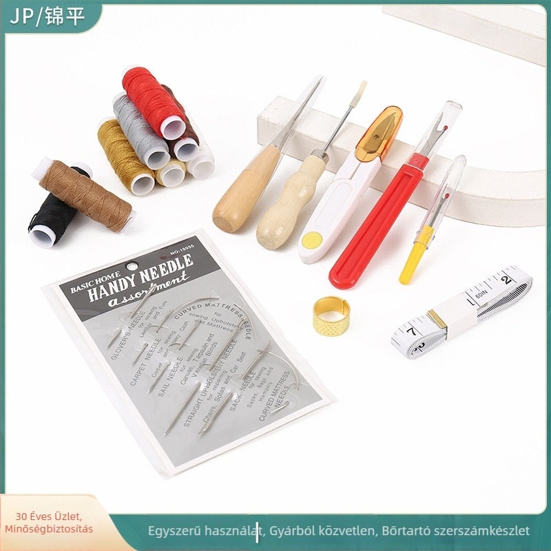 Bőripari kézműves szerszámkészlet kézi varráshoz – DIY bőrönd készlet varr ollóval, bőrvonalzóval, awl és cérnával, JP/Jinping JP796, Zhejiang, testreszabás elérhető