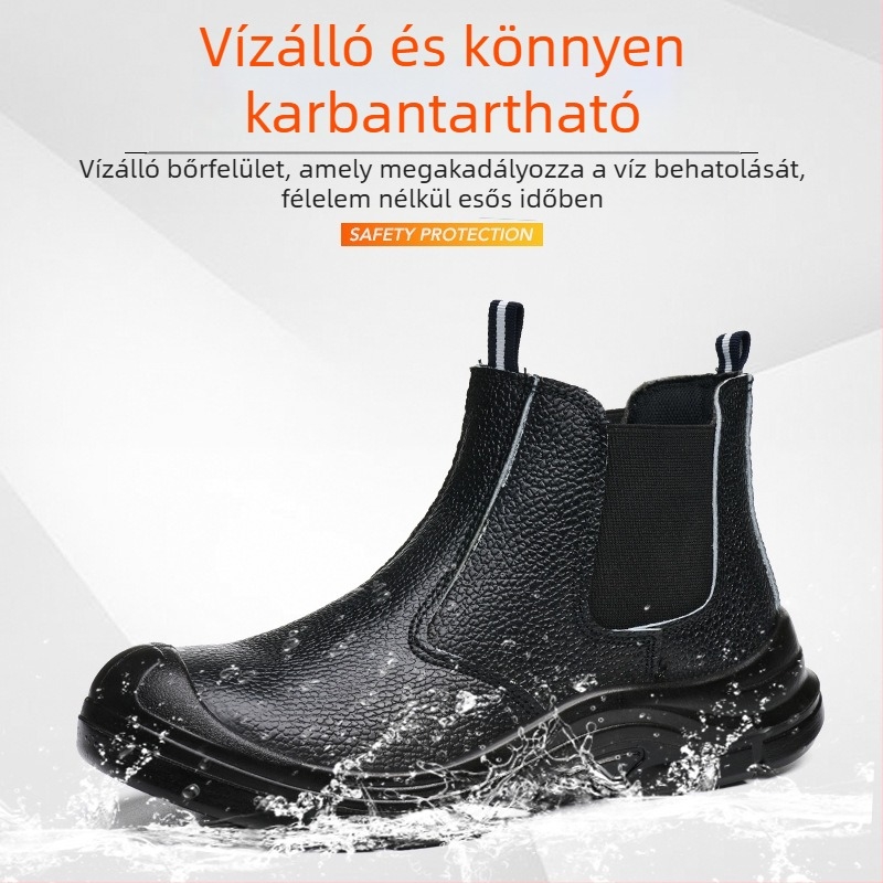 Barázdált bőr biztonsági cipő, középmagas kialakítás, acél orrtalp, 6 kV szigetelés, ütés- és átszúrás elleni védelem