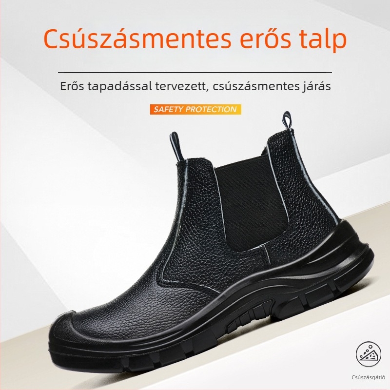 Barázdált bőr biztonsági cipő, középmagas kialakítás, acél orrtalp, 6 kV szigetelés, ütés- és átszúrás elleni védelem