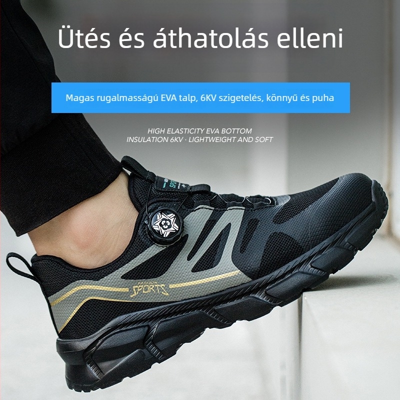 Acélorrú biztonsági cipő, ütésálló és áthatolás elleni védelem, könnyű puha talp, felsőrész TPU-háló