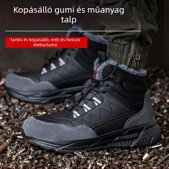 Férfi téli munkavédelmi cipő – ütés és perforáció elleni, acél orr, könnyű és tartós, szigetelt pamut bélés, velúr felső rész, gumitalp, középmagas