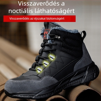 Férfi téli munkavédelmi cipő – ütés és perforáció elleni, acél orr, könnyű és tartós, szigetelt pamut bélés, velúr felső rész, gumitalp, középmagas