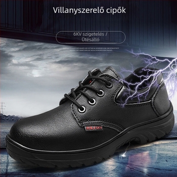Szigetelt elektromos munkacipő, tehénbőr és gumi, alacsony felső rész, csúszásmentes