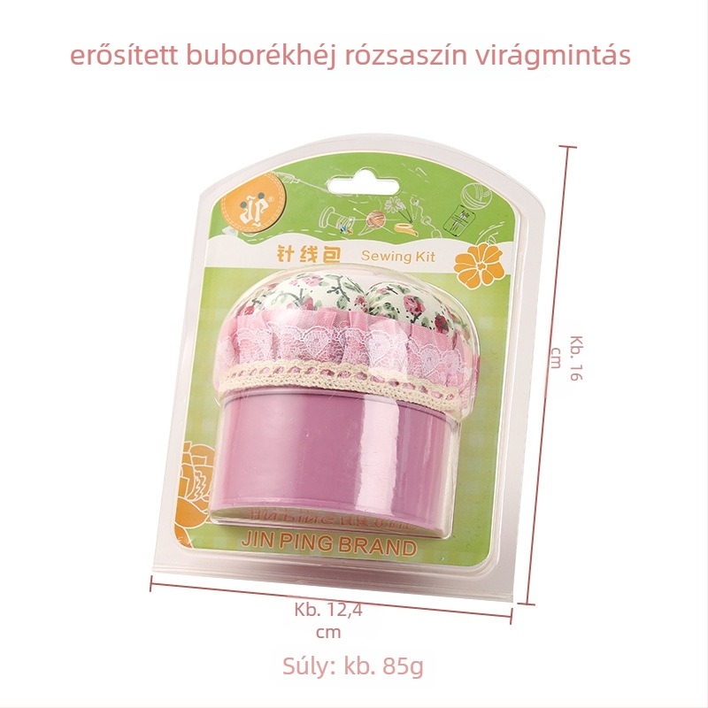 Hordozható tök alakú varró doboz, textil anyagból, tűtartóval és tűdobozzal