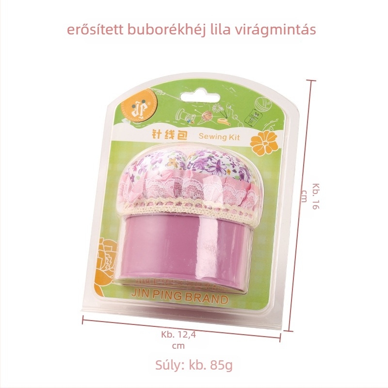 Hordozható tök alakú varró doboz, textil anyagból, tűtartóval és tűdobozzal