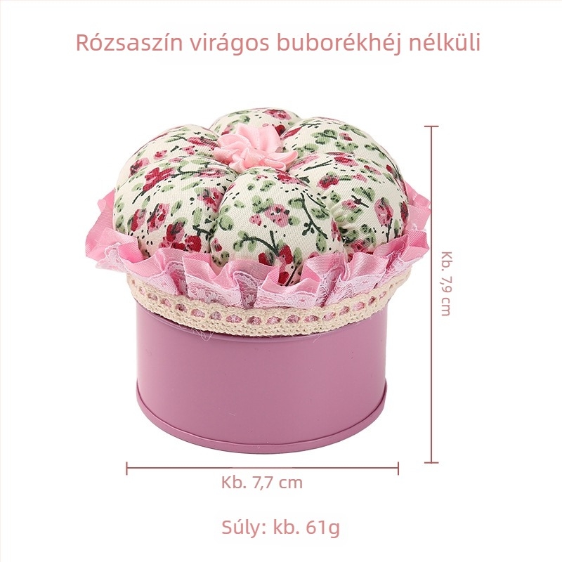 Hordozható tök alakú varró doboz, textil anyagból, tűtartóval és tűdobozzal