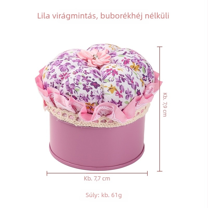 Hordozható tök alakú varró doboz, textil anyagból, tűtartóval és tűdobozzal