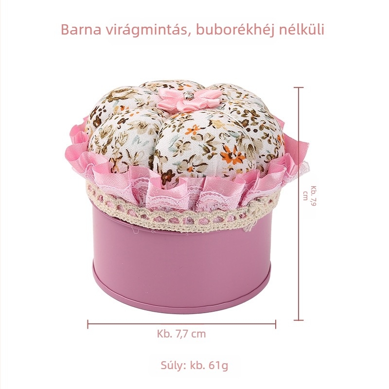Hordozható tök alakú varró doboz, textil anyagból, tűtartóval és tűdobozzal