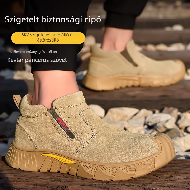 Hegesztőbiztonsági cipő, slip-on, férfi, velúr bőr, műanyag- és acél orrtalp, szigetelt, lélegző, ütés- és perforáció elleni