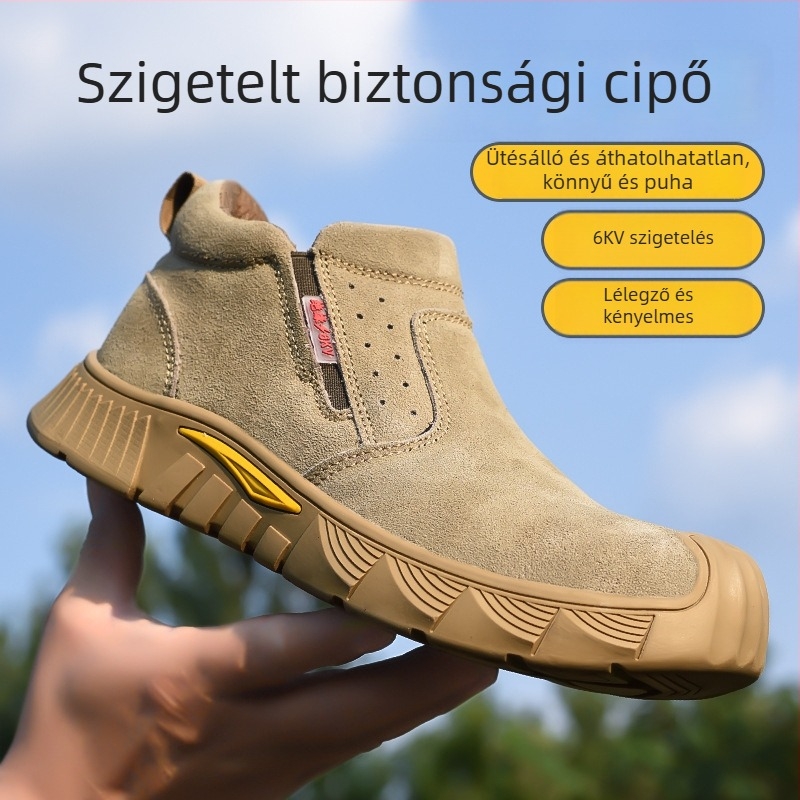 Hegesztőbiztonsági cipő, slip-on, férfi, velúr bőr, műanyag- és acél orrtalp, szigetelt, lélegző, ütés- és perforáció elleni