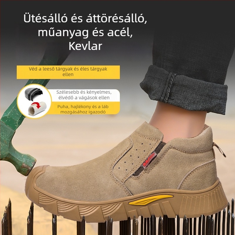 Hegesztőbiztonsági cipő, slip-on, férfi, velúr bőr, műanyag- és acél orrtalp, szigetelt, lélegző, ütés- és perforáció elleni