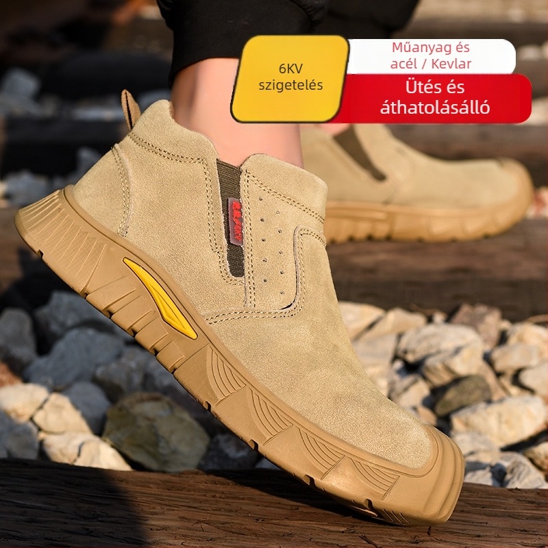 Hegesztőbiztonsági cipő, slip-on, férfi, velúr bőr, műanyag- és acél orrtalp, szigetelt, lélegző, ütés- és perforáció elleni