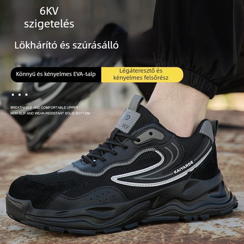 Uniszex munkavédelmi cipő – ütésálló, átszúrásálló, 6KV szigetelés, kopásálló, ultra-könnyű puha talp, műanyag orrtalp
