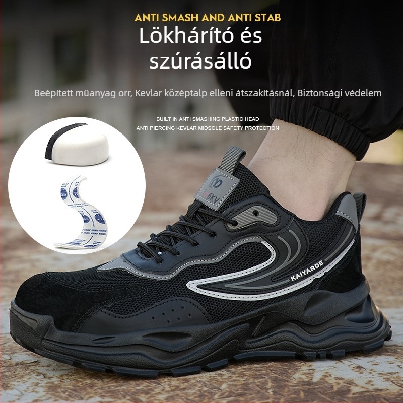 Uniszex munkavédelmi cipő – ütésálló, átszúrásálló, 6KV szigetelés, kopásálló, ultra-könnyű puha talp, műanyag orrtalp