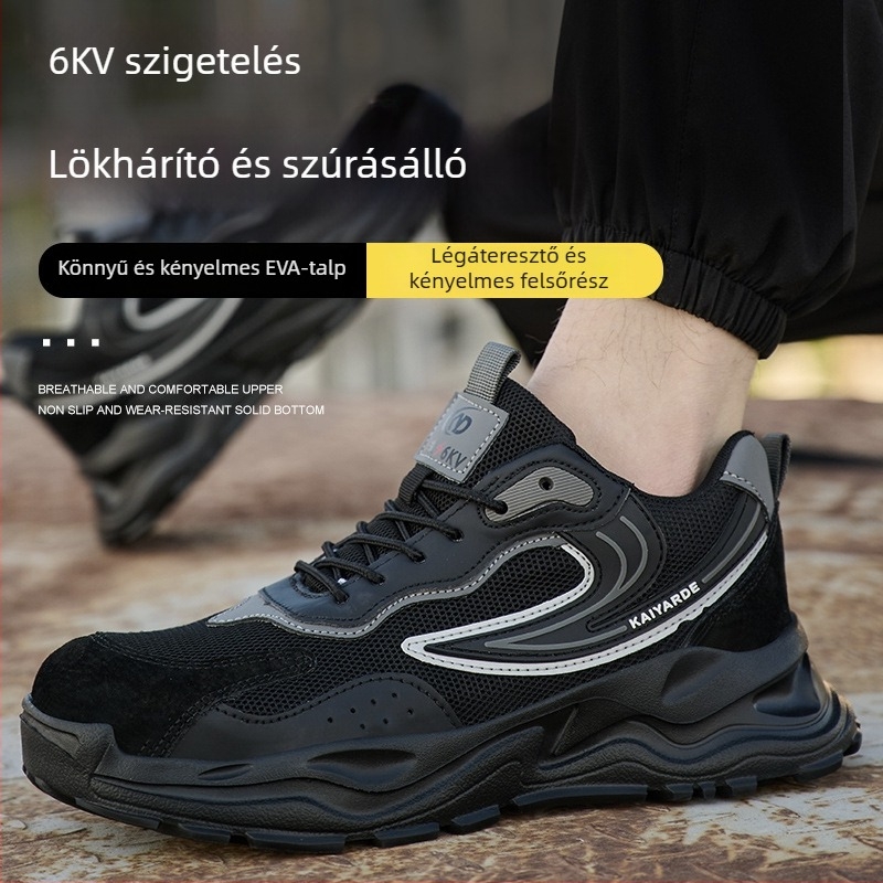 Uniszex munkavédelmi cipő – ütésálló, átszúrásálló, 6KV szigetelés, kopásálló, ultra-könnyű puha talp, műanyag orrtalp