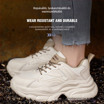 Női biztonsági cipő, anti-ütés és anti-perforáció védelem, négy évszak, kültéri kempingcipő, műanyag-vas orr, csúszásmentes talp