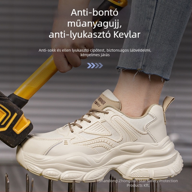 Női biztonsági cipő, anti-ütés és anti-perforáció védelem, négy évszak, kültéri kempingcipő, műanyag-vas orr, csúszásmentes talp