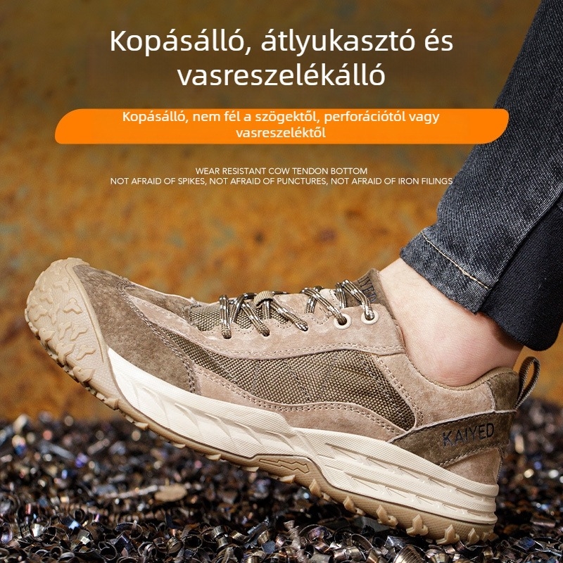 Munkavédelmi cipő – ütésálló és átszúrás elleni, velúr felsőrész, műanyag-acél orrvédő, ultra-könnyű és lélegző