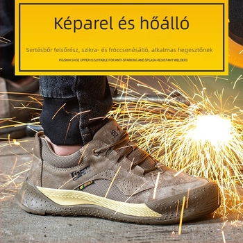 Férfi védő munkacipő – négy évszakos, könnyű, ütés- és perforációálló, antistatikus és szigetelt; anyag: pigskin + mikrofiber bőr; alacsony felső rész; műanyag orrvédő