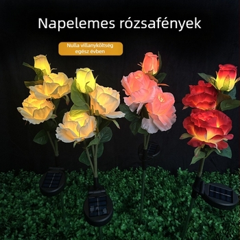 Napelemes rózsa alakú kerti oszloplámpa – meleg fény, IP65, 1W, 6–12 óra üzemidő