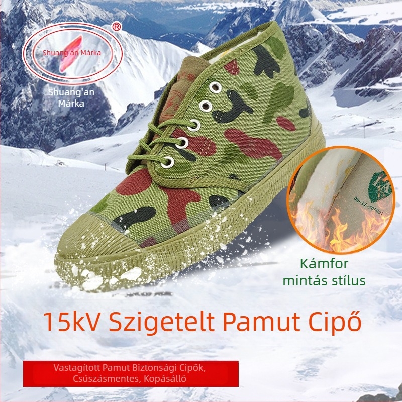 Shuangan szigetelt vászon munkacipő középmagas felsőrésszel | GB 21148-2020 szabvány szerinti | Szigetelés, csúszásmentes, kopásálló