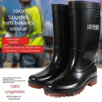 Strong Szigetelt villanyszerelő esőcsizma, 10kV — Magas szár, Ütésálló és átszúrás elleni védelem, Anyag: beef tendon
