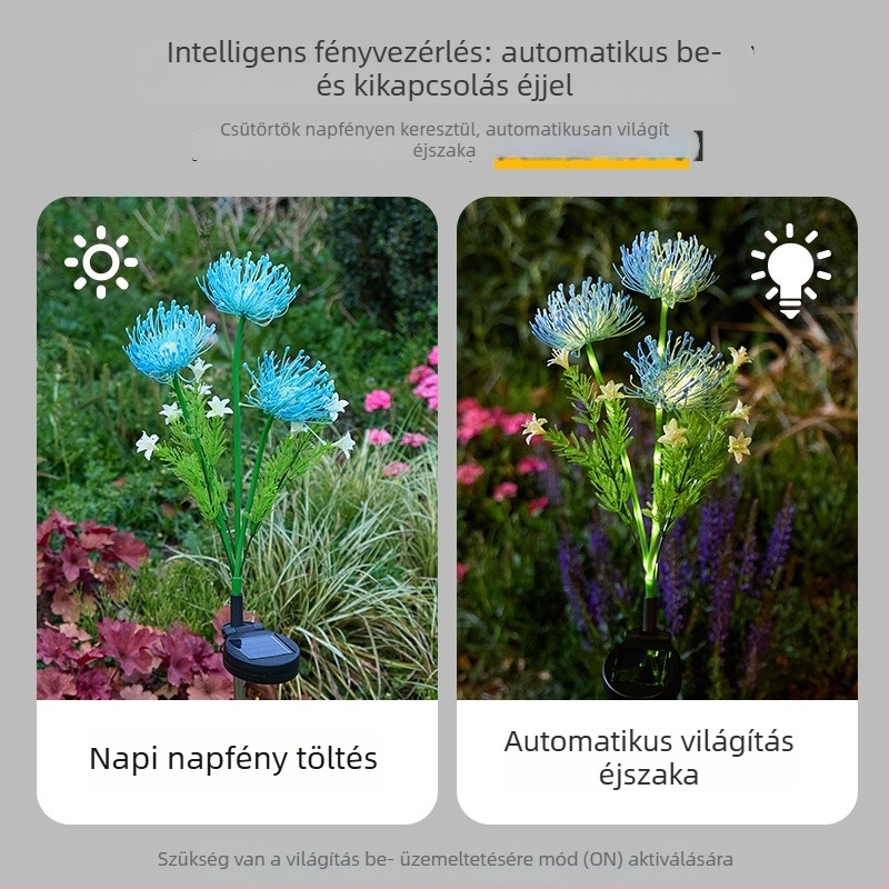 Napelemes földlámpa virág alakú, IP65 vízálló, LED fényforrás, 3,5V, 0,06W, manuális kapcsoló