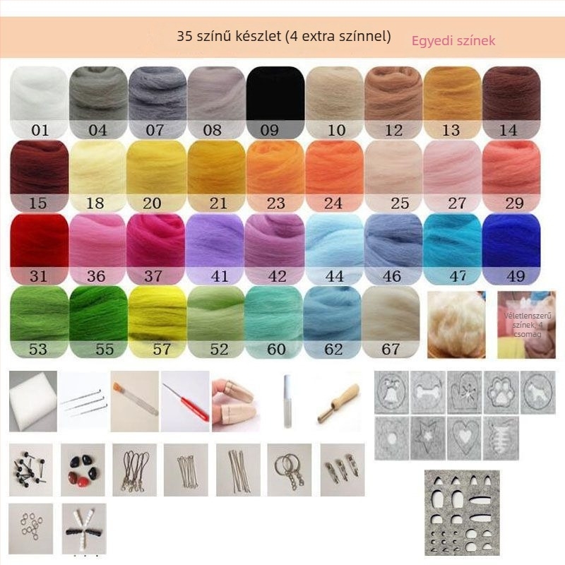 Kezdőknek szóló gyapjúfilc szurkálóeszközök készlet - DIY kézműves anyagcsomag - 70-es évek gyapjúcsíkok
