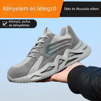 Biztonsági munkavédelmi cipő, lélegző Flyknit felsőrész, műanyag-acél orr, csúszásmentes, perforáció-ellenálló, kopásálló