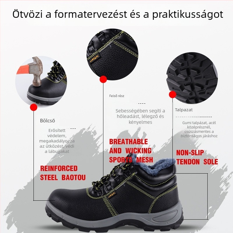 Férfi munkavédelmi cipő – egész éves viseletre, magas felső rész, acél orrtalp, mikroszálas bőrből, ütésálló és perforációálló, szigetelt