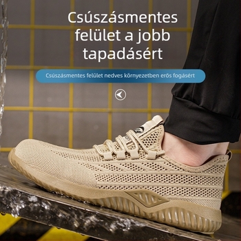 Védőmunkacipő ütés- és átszúrás elleni védelemmel, lélegző hálós felsőrész, műanyag-acél orrvédő, Kevlar középtalp