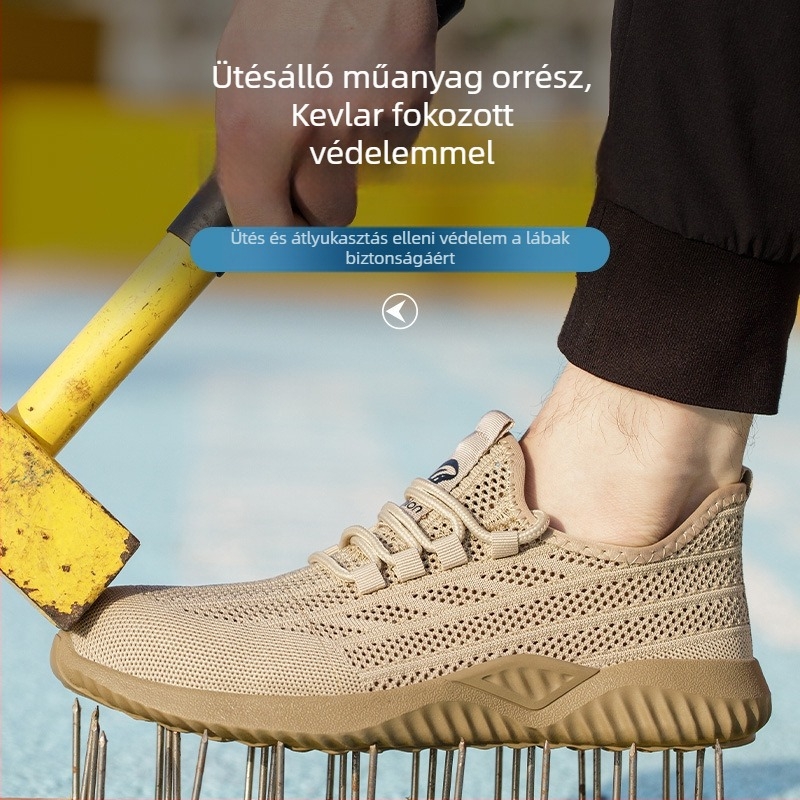 Védőmunkacipő ütés- és átszúrás elleni védelemmel, lélegző hálós felsőrész, műanyag-acél orrvédő, Kevlar középtalp