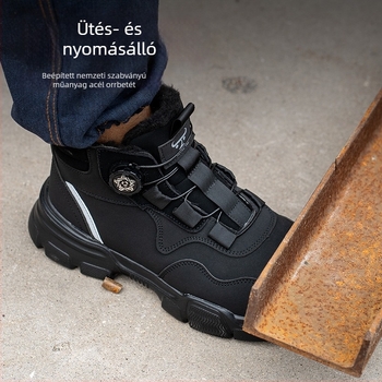 Férfi munkavédelmi cipő gombos-záras, téli szigetelésű, fleece-béléssel, műanyag-acél orrvédő, ütésálló és perforáció-mentes, ultra-könnyű puha talp