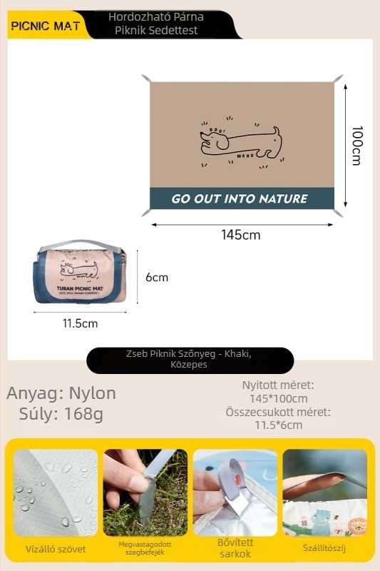 Mini piknik matrac Oxford anyagból, 170 g, 2–6 személyre, vízálló és homokálló, összecsukható