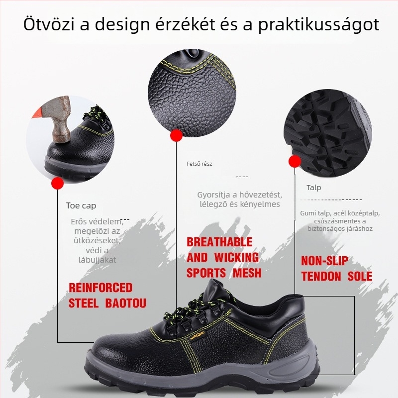 Munkavédelmi cipő vasalt orral, ütésálló és átszúrás elleni védelemmel, mikroszálas bőr, magas felső rész