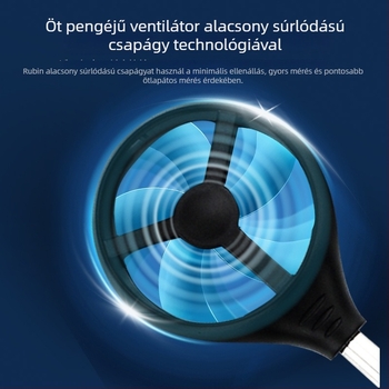 AS836 digitális hordozható anemométer, szélsebesség mérés 0.3–45 m/s, pontosság ±3% ±0.1 dgt, felbontás 0.1 m/s