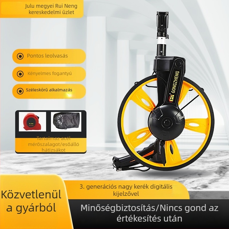 Mechanikus távolságmérő kerék, kézi tolású, összecsukható terepmérő eszköz digitális kijelzővel és nagy kerékkel