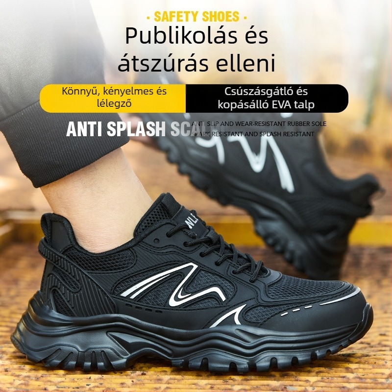 Munkavédelmi cipő acélorrúval, ütésálló, perforáció-ellenálló, csúszásmentes, KPU+ hálós konstrukció