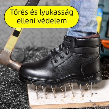 Téli magas szárú munkavédelmi cipő, mikroszálas bőr, acélorrú, átszúrás elleni védelem, ütés- és átszúrás elleni védelem